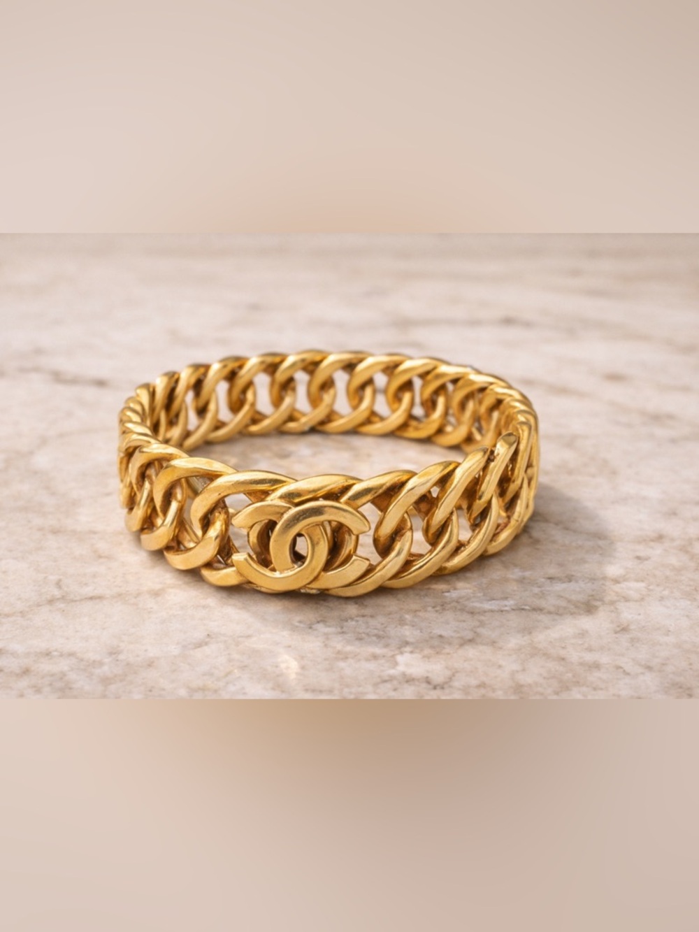 Vintage Chanel CC Chain Bangle Bracelet Gold Plated Made in France